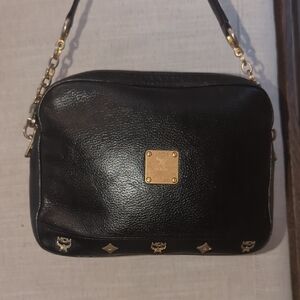 MCM Black Crossbody Bag with Gold Accents